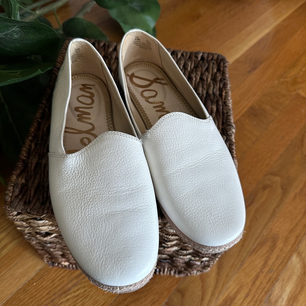 Sam Edelman Cream Leather Slip-On Flats